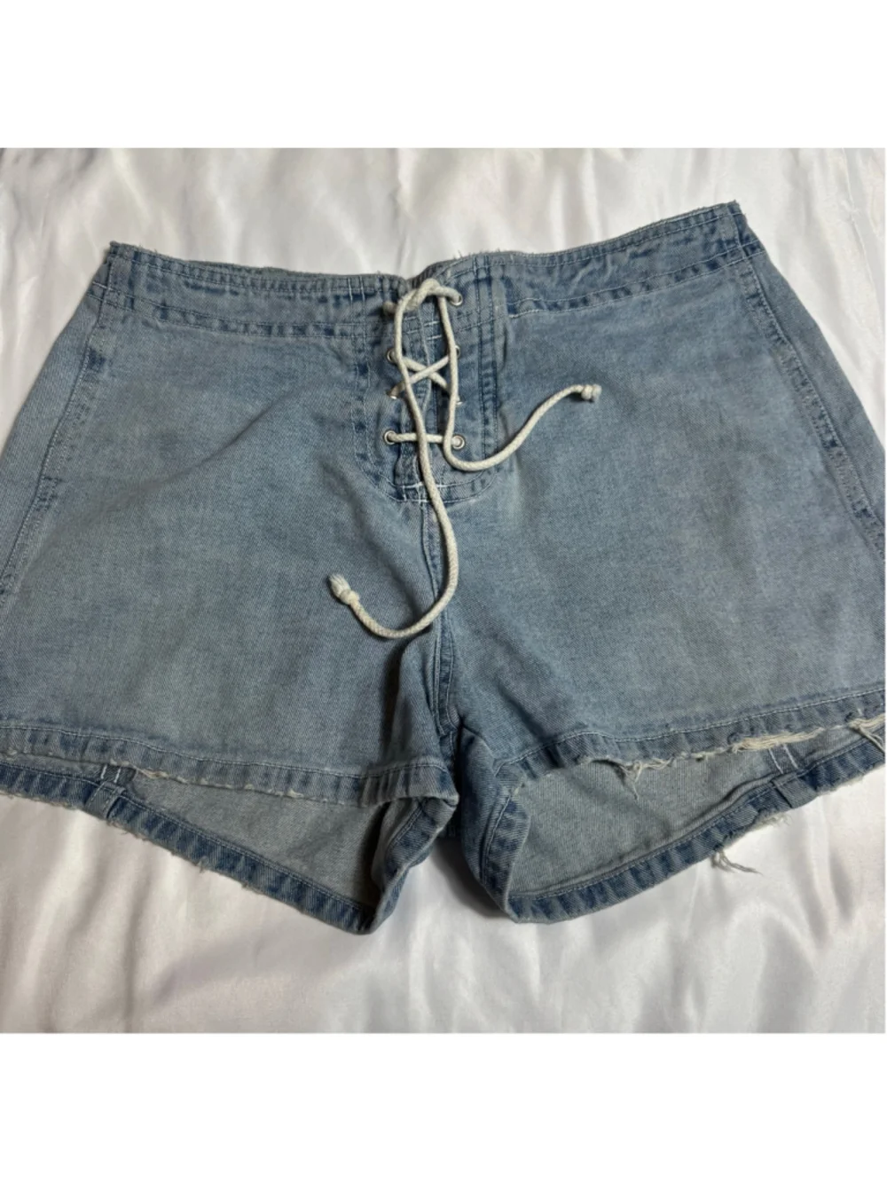 Women's Xhilaration Blue Jean Shorts Size 9 Lace-Up Front